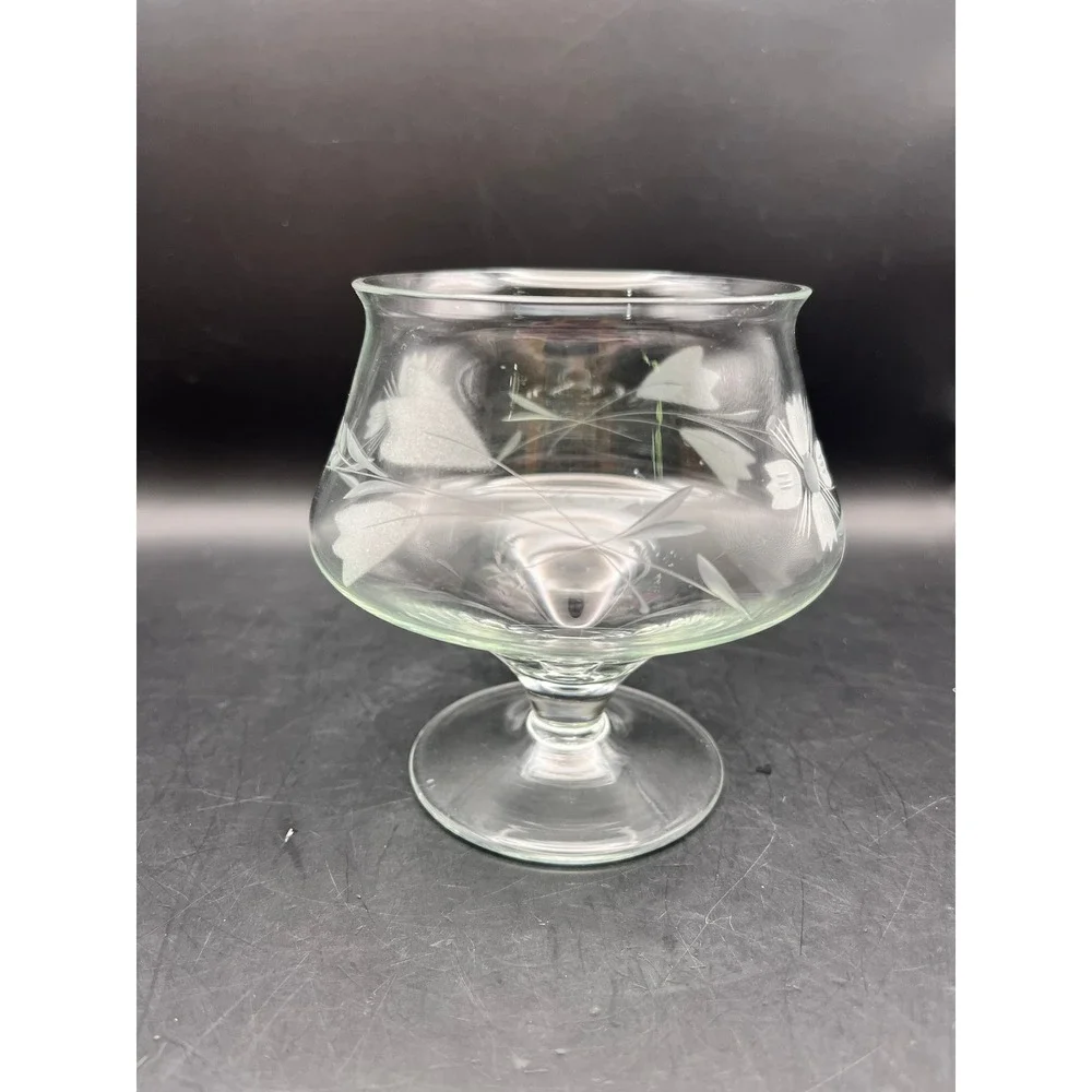 Etched Floral Glass Dessert‎ Bowl Compote Pedestal Candy Dish Elegant 4.5